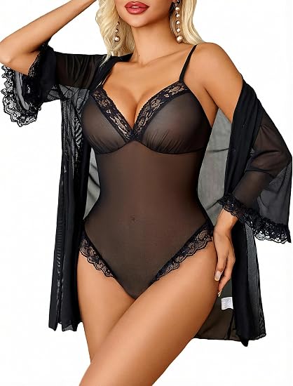 Elegant Lace-Detail One-Piece Sleepwear