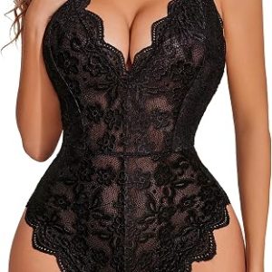 Scalloped Cross-Strap Lace Bodysuit